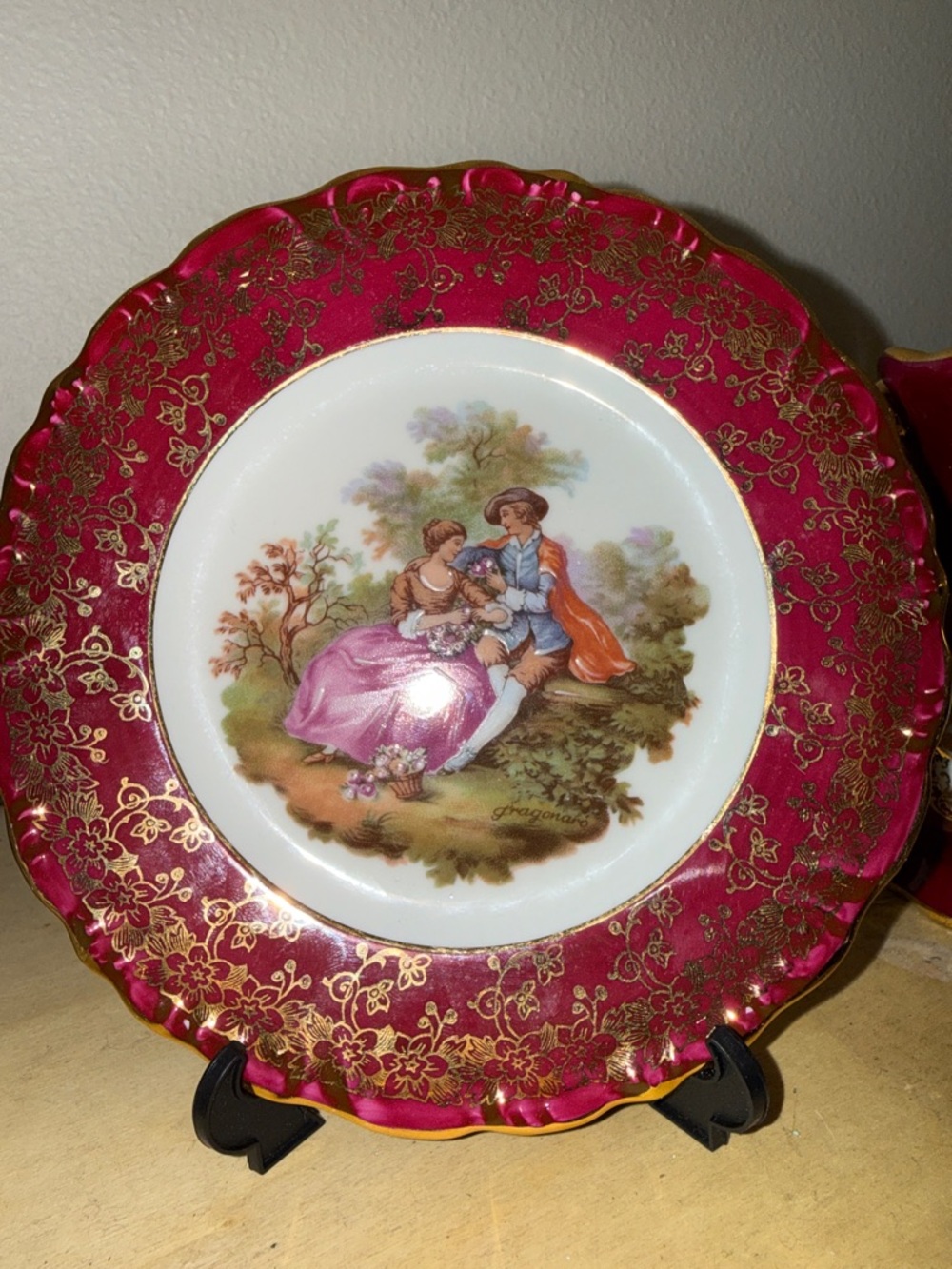 Limoges Pink and Gold Romantic Scene Porcelain Charger